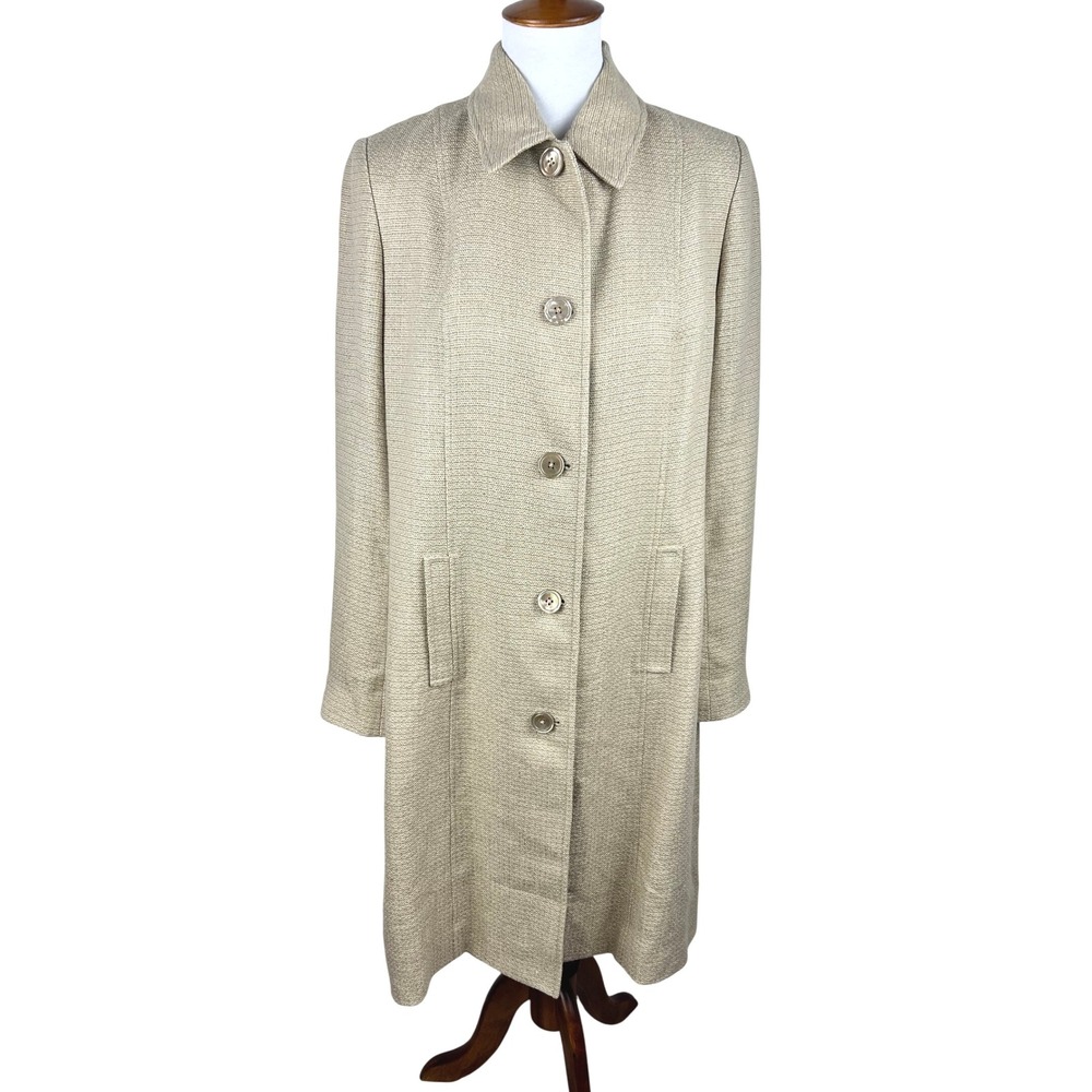 Ralph Lauren Black Label Silk Linen Coat Ivory Beige Size 10 Quiet Luxury